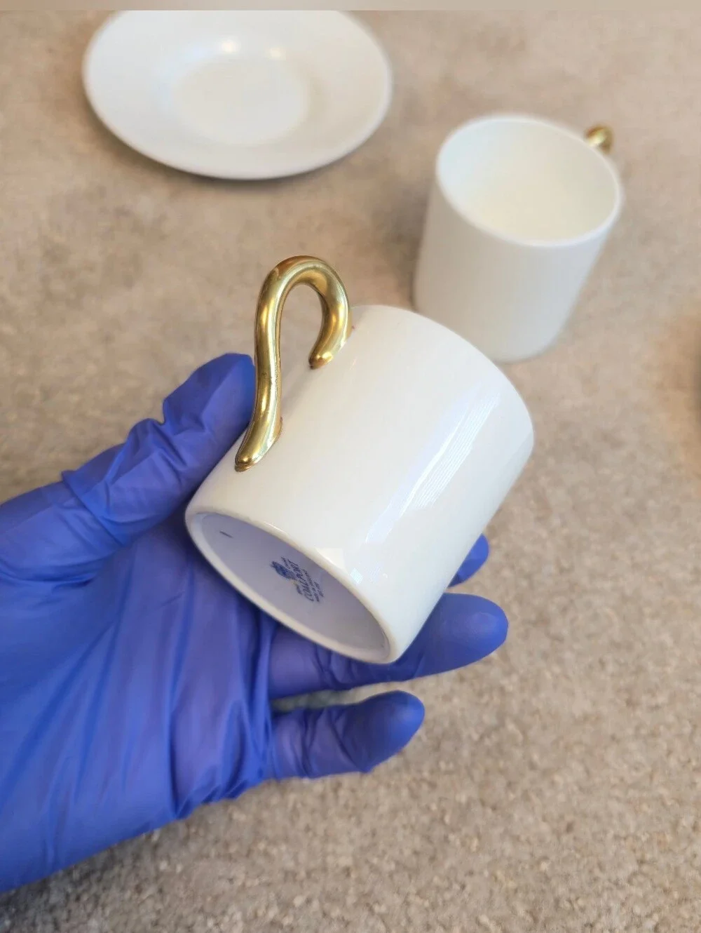 Coalport Bone China Demitasse Cup & Saucer Pure White, Gold Handle~ Set of 2